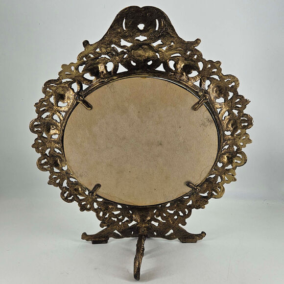 Vintage Iron art Gold Victorian Rococo Holywood Regency Table Vanity Mirror - Picture 3 of 4